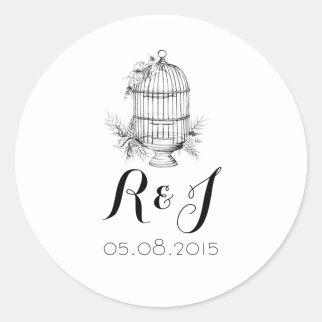 Classic Birdcage Wedding Invitation Stickers (Front)