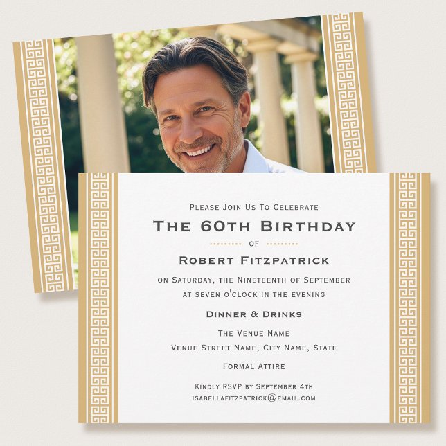Classic Birthday Party Custom Age Photo Gold Invitation (Creator Uploaded)