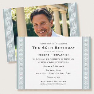 Classic Birthday Party Custom Age Photo Grey Invitation