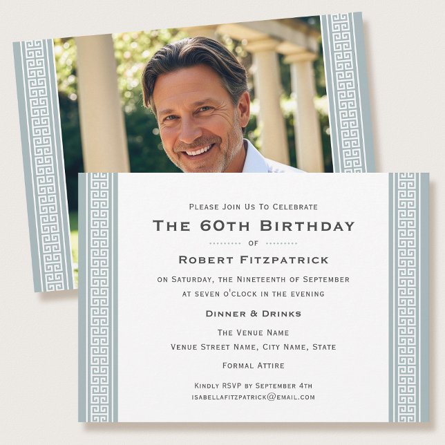 Classic Birthday Party Custom Age Photo Grey Invitation (Creator Uploaded)