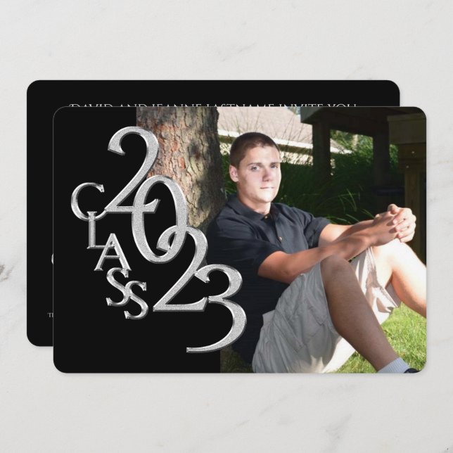 Classic Black 2023 Photo Graduation Invitation (Front/Back)