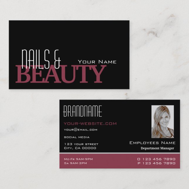 Classic Black and Burgundy with Photo Professional Business Card (Front/Back)