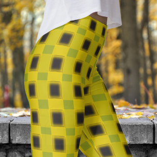 Classic Black and Citron Yellow Check Pattern Leggings