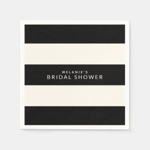 Classic Black and Ecru Stripes Bridal Shower Napkin