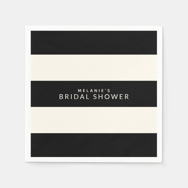 Classic Black and Ecru Stripes Bridal Shower Napkin (Front)
