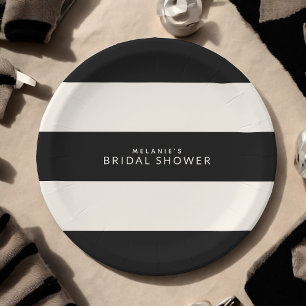 Classic Black and Ecru Stripes Bridal Shower Paper Plate