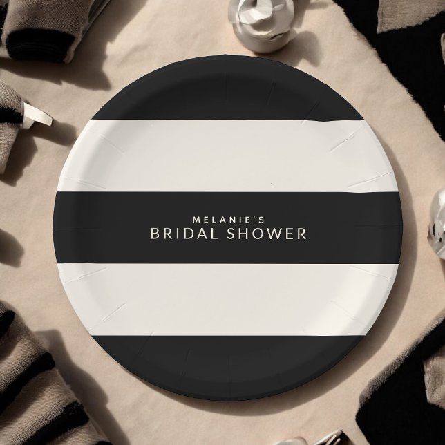 Classic Black and Ecru Stripes Bridal Shower Paper Plate (Creator Uploaded)