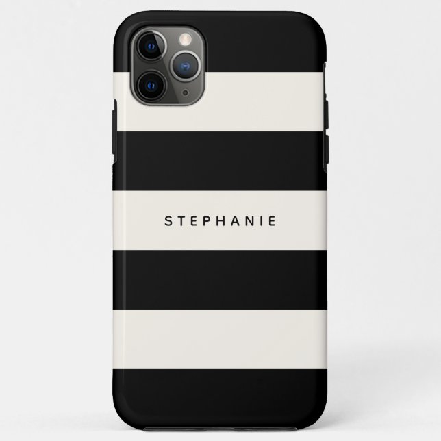 Classic Black and Eggshell White Stripes with Name Case-Mate iPhone Case (Back)