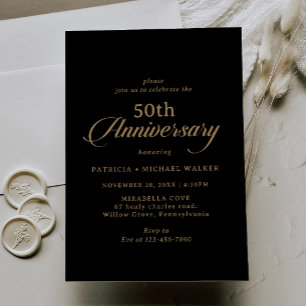Classic Black and Gold 50th Wedding Anniversary Invitation