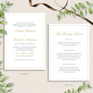 Classic Black and Gold Border Wedding Details &  Invitation