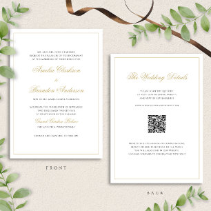 Classic Black and Gold Border Wedding QR Code Invitation