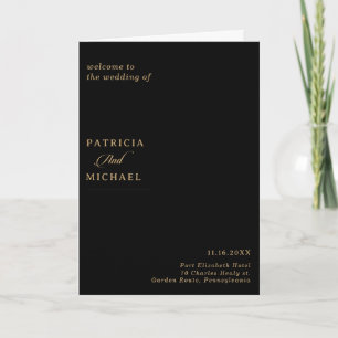 Classic Black and Gold Calligraphy Folded Wedding Programme
