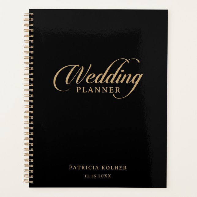 Classic Black and Gold Calligraphy Wedding  Planner (Front)