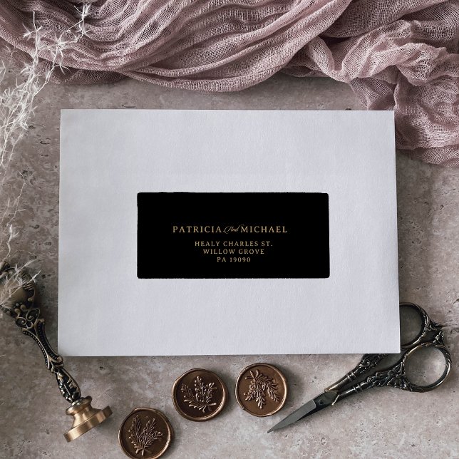 Classic Black and Gold Calligraphy Wedding Return Label (Creator Uploaded)