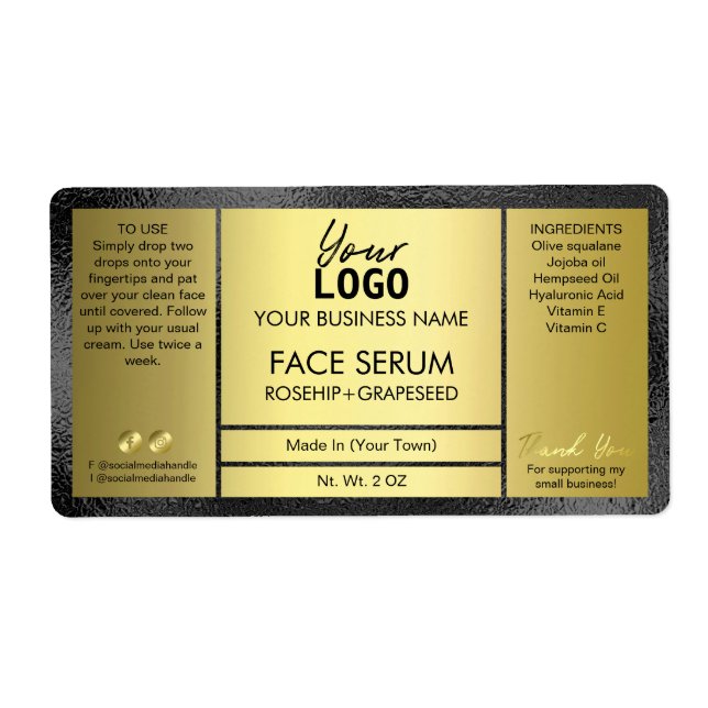 Classic Black And Gold Effect Oil Serum Label (Front)