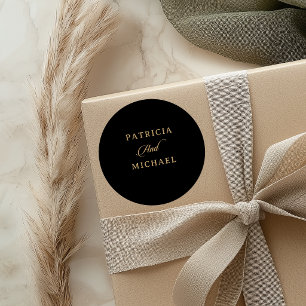 Classic Black and Gold Minimal Wedding Round Sticker