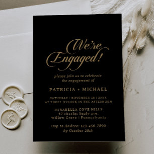 Classic Black and Gold Minimal We're Engaged Invitation