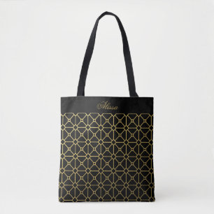 Classic Black and Gold Pattern Personalised Tote Bag