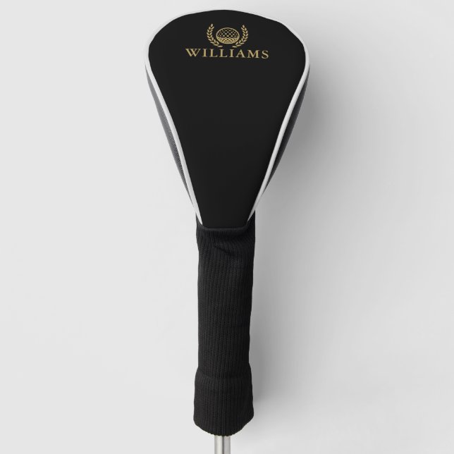 Classic Black And Gold Personalised Name Monogram Golf Head Cover (Front)