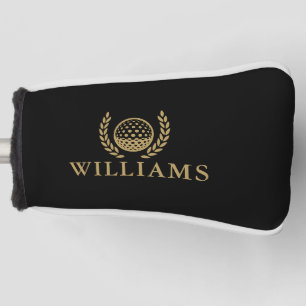 Classic Black And Gold Personalized Name Monogram Golf Head Cover