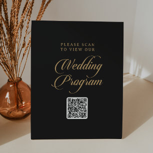 Classic Black and Gold QR Code Wedding Program Pedestal Sign
