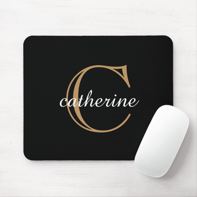 Classic Black and Gold Script Monogram Mouse Mat (With Mouse)