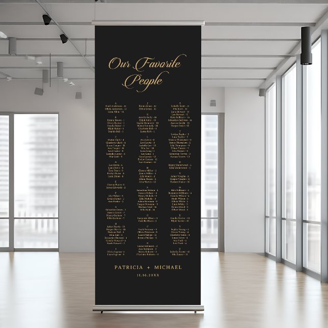 Classic Black and Gold Wedding Seating Chart Retractable Banner (Creator Uploaded)