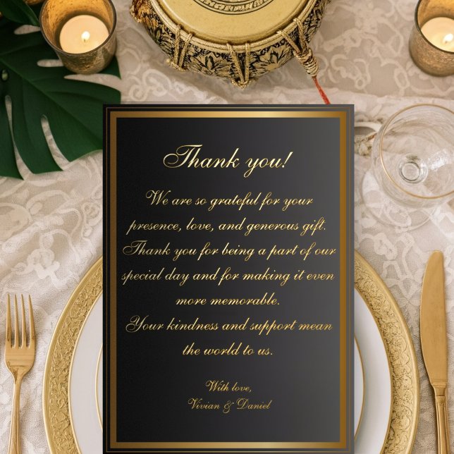 Classic Black and Gold Wedding Thank You Card (Creator Uploaded)