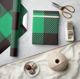 Classic Black and Green Buffalo Plaid Christmas Wrapping Paper