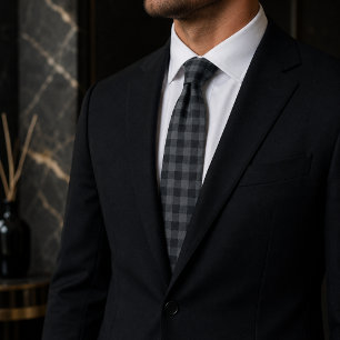 Classic Black and Grey Buffalo Check Tie
