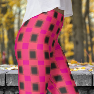 Classic Black and Hot Pink Check Pattern Leggings