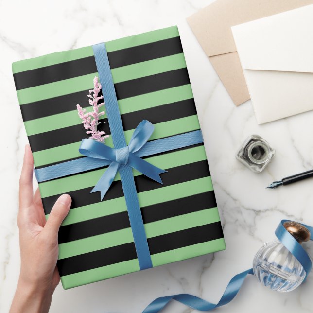 Classic Black and Light Green Striped Wrapping Paper (Gifting)