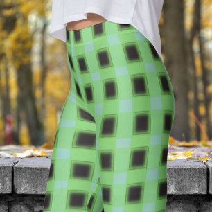 Classic Black and Light Green Teal Check Pattern Leggings