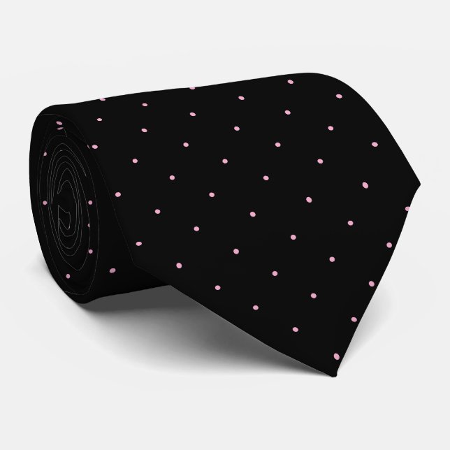 Classic Black and Light Pink Polka Dot Tie for Him (Rolled)