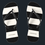 Classic Black and Off-White Stripes with Name Flip Flops<br><div class="desc">With elegant minimalist styling, this simple classic design has a sophisticated modern appeal. The bold horizontal rugby stripes pattern in black and eggshell off-white has a clean-look sans-serif type face for including your first and last name. These flip flops make wonderful gifts for a variety of occasions including birthdays, weddings,...</div>