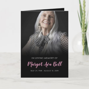 Classic Black and Pink Funeral Program Card