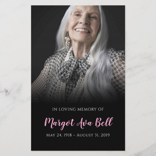 Classic Black and Pink Memorial Card | 5.5 x 8.5" (Front)