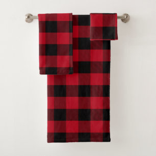 Classic Black and Red Buffalo Plaid Bath Towel Set