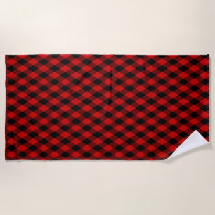 Classic Black and Red Diamond Pattern Beach Towel