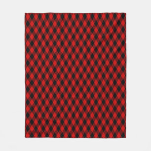Classic Black and Red Diamond Pattern Fleece Blanket