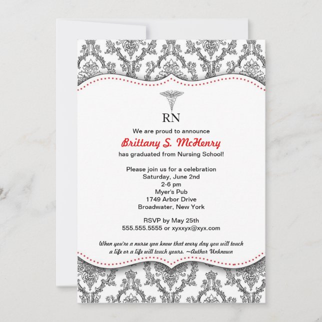 Classic Black and Red Nurse graduation pinning Invitation (Front)