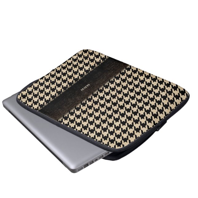 Classic Black and Tan Houndstooth Custom Monogram Laptop Sleeve (Front Bottom)