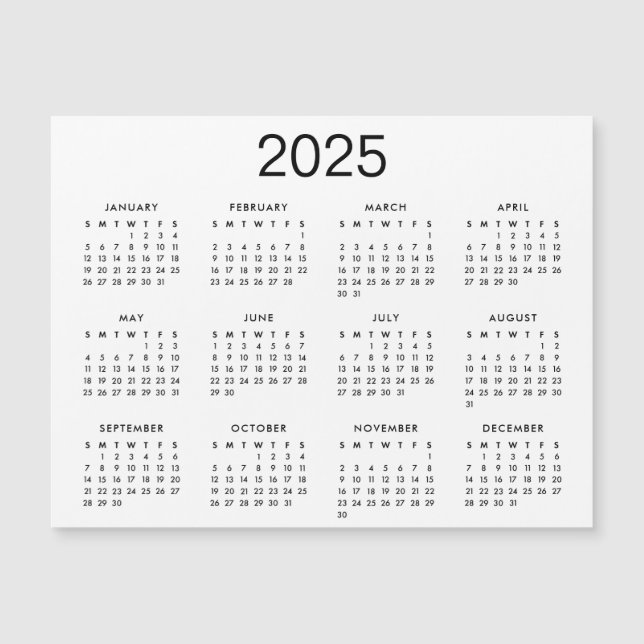 Classic Black And White 2025 Calendar Magnet (Front)