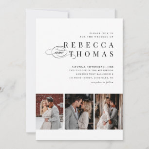Classic Black and White 3 Photo Wedding  Invitation
