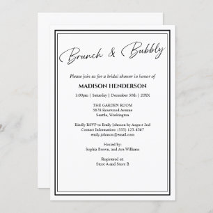 Classic Black and White Bridal Shower Brunch Invitation