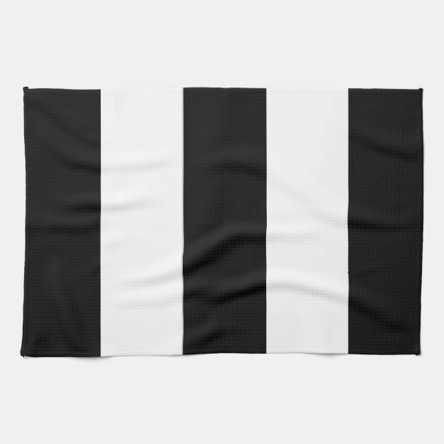Classic Black and White Broad Stripes on a Tea Towel (Horizontal)