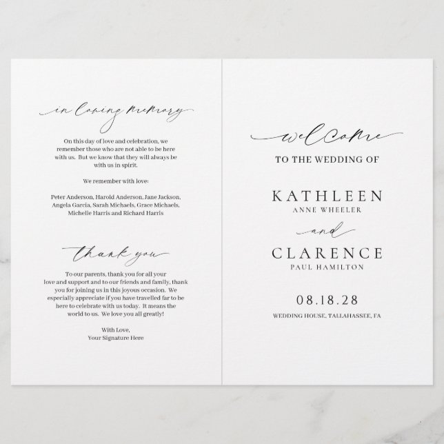 Classic Black and White Budget Wedding Program Flyer (Front)