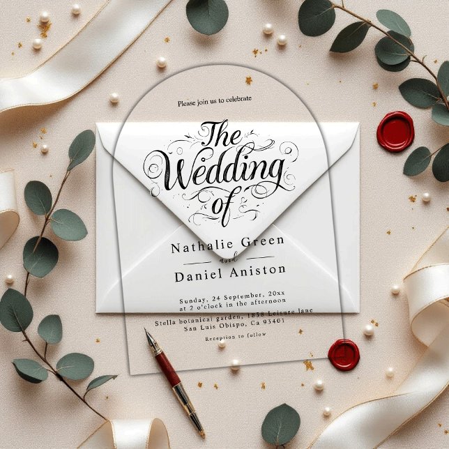 Classic Black and White Calligraphy Script Wedding Acrylic Invitations (Creator Uploaded)