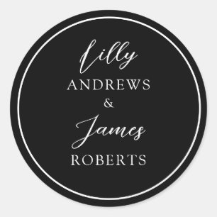 Classic.Black and White Calligraphy Wedding Classic Round Sticker