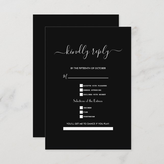 Classic Black and White Calligraphy Wedding  RSVP Card (Front/Back)